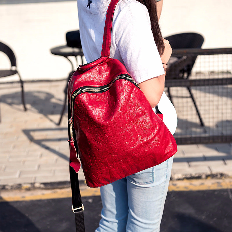 Women's Street Trend Leather Letter Embossed Backpacks
