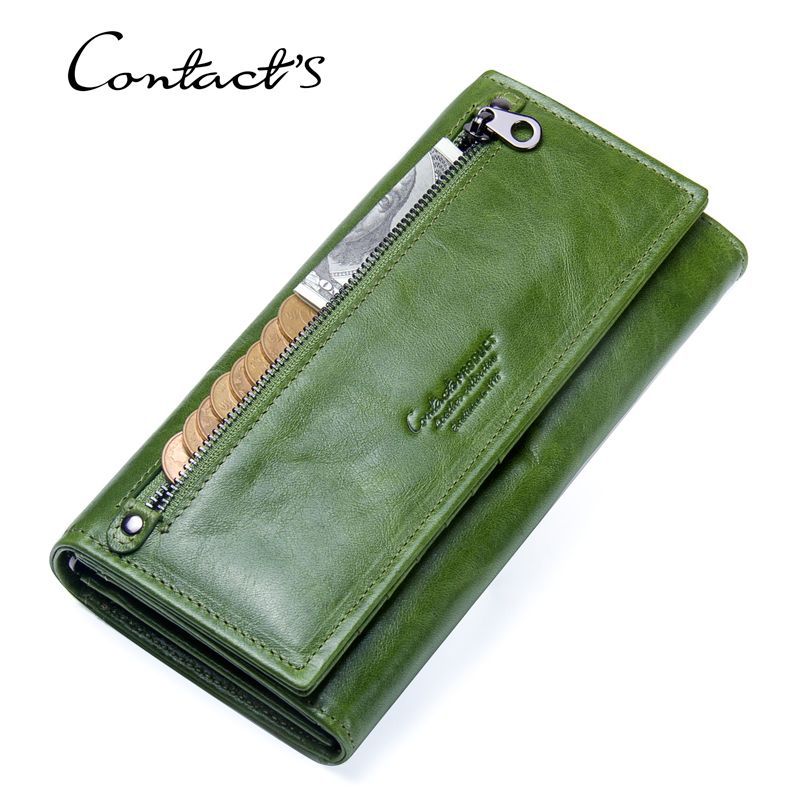 Women's Black Angel Leather Long First Layer Ladies Wallets