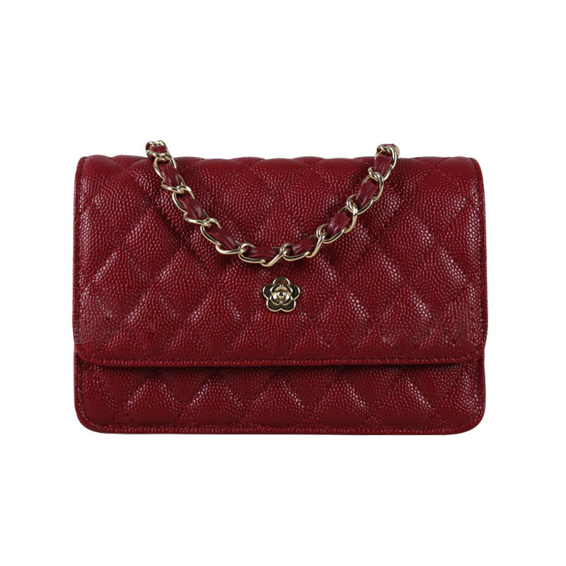 Women's Ball Pattern Diamond Chain Genuine Leather Shoulder Bags