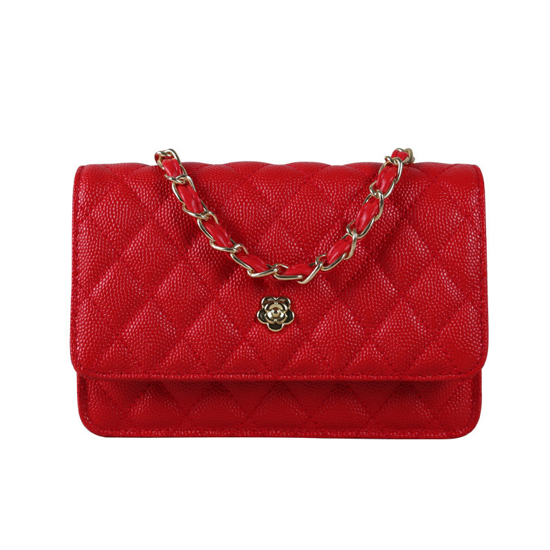 Women's Ball Pattern Diamond Chain Genuine Leather Shoulder Bags