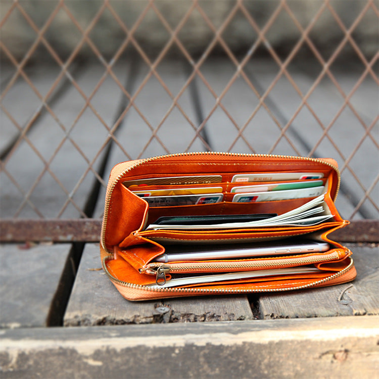 Style Handmade Brushed Zipper First Layer Men's Wallets
