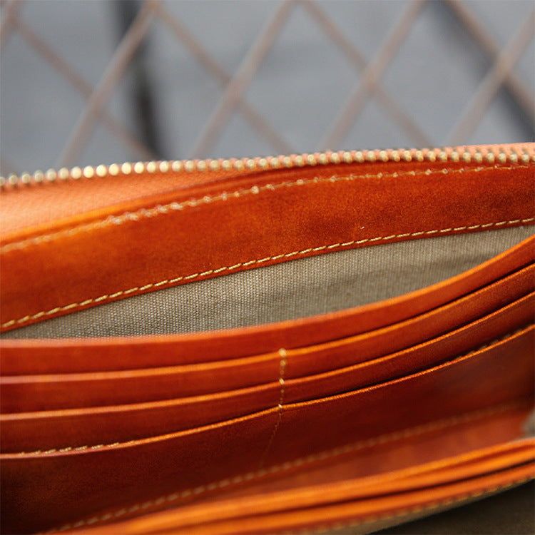 Style Handmade Brushed Zipper First Layer Men's Wallets