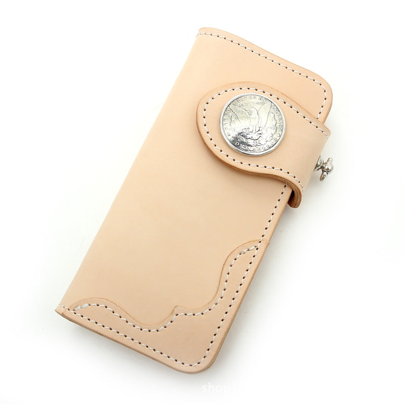 Grid Top Layer Cowhide Long Hand-rub Men's Wallets