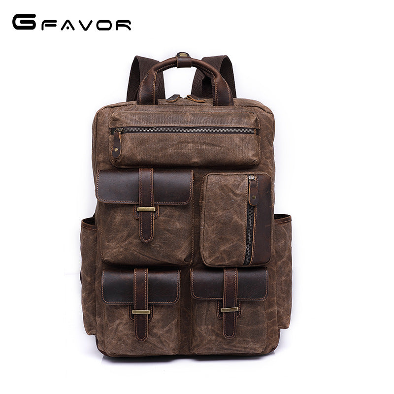 Men's Oil Wax Canvas Vintage Large Capacity Backpacks