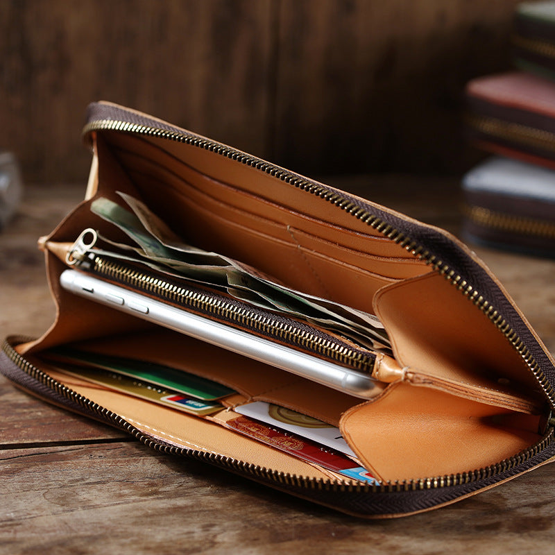 Men's First Layer Vegetable Tanned Hard Business Long Men's Wallets