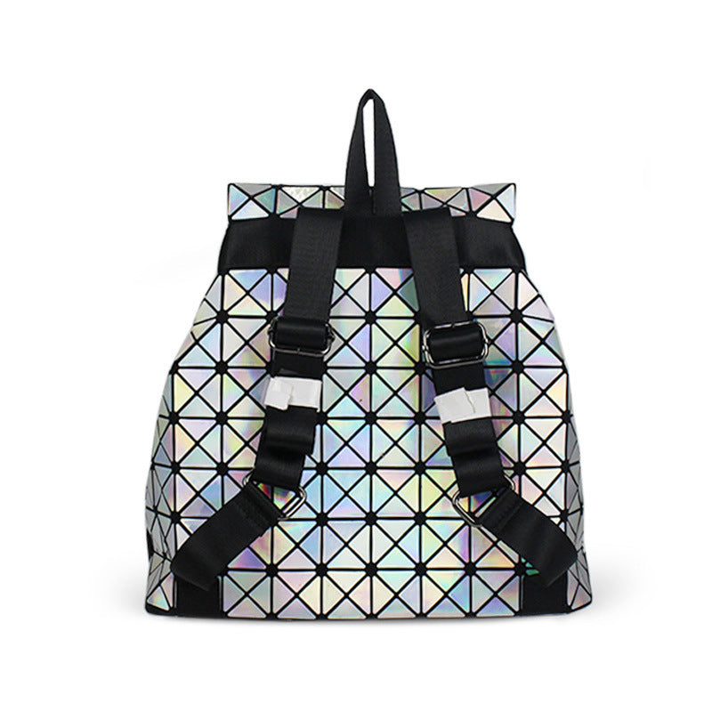 Women's Laser Geometric Rhombus Colorful Fashion Folding Backpacks