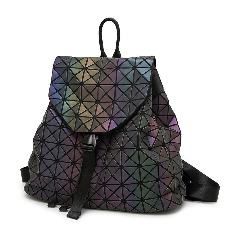 Women's Laser Geometric Rhombus Colorful Fashion Folding Backpacks