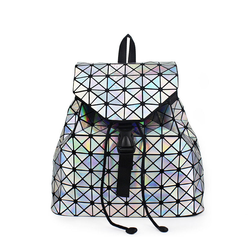 Women's Laser Geometric Rhombus Colorful Fashion Folding Backpacks