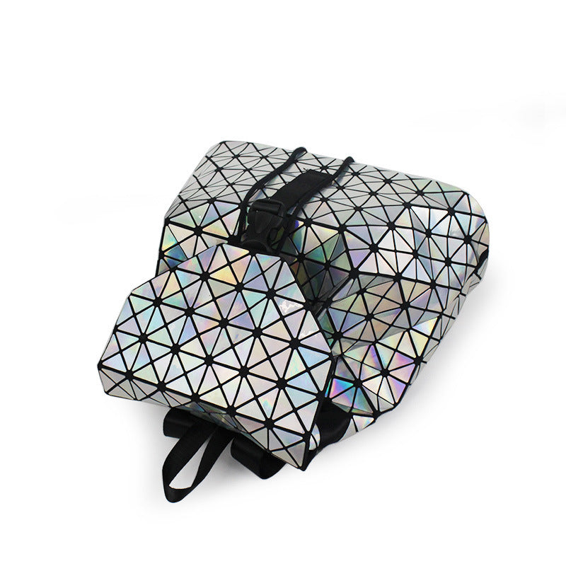 Women's Laser Geometric Rhombus Colorful Fashion Folding Backpacks