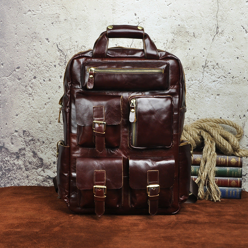 Men's Crazy Horse Skin Cowhide Retro Large Backpacks