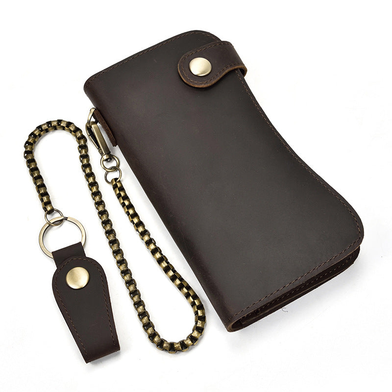 Men's Crazy Horse Long Iron Chain Clutch Purses