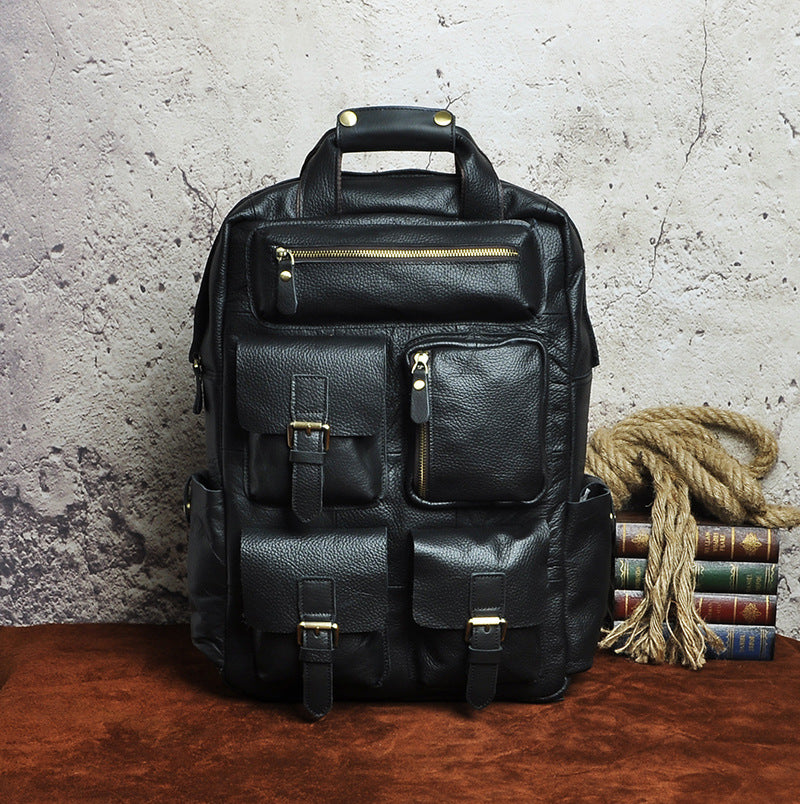 Men's Crazy Horse Skin Cowhide Retro Large Backpacks