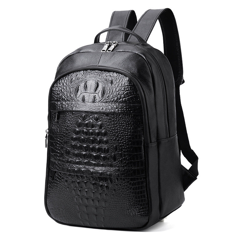Men's Korean Fashion Genuine Leather Crocodile Pattern Backpacks