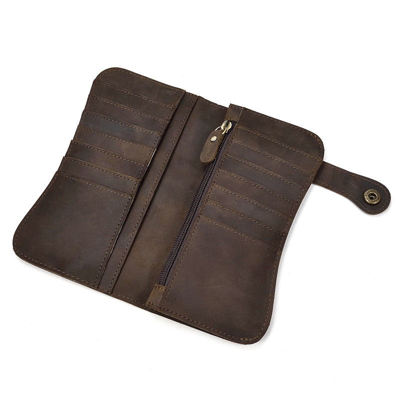 Men's Crazy Horse Long Iron Chain Clutch Purses