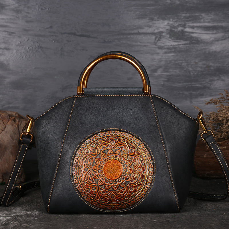 Women's Totem Embossed Leather First Layer Cowhide Handbags