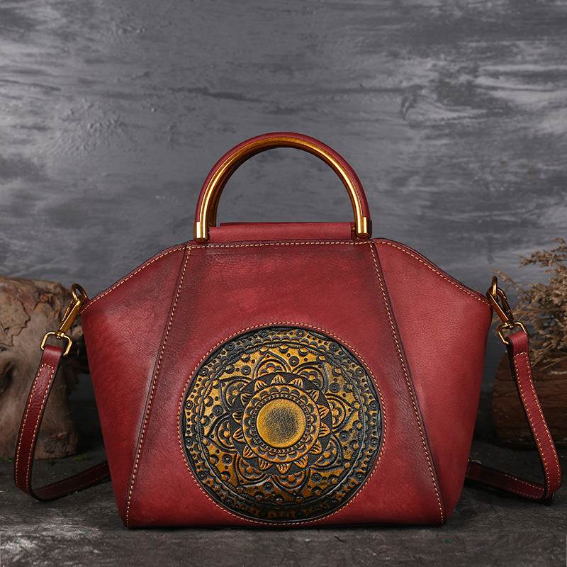 Women's Totem Embossed Leather First Layer Cowhide Handbags
