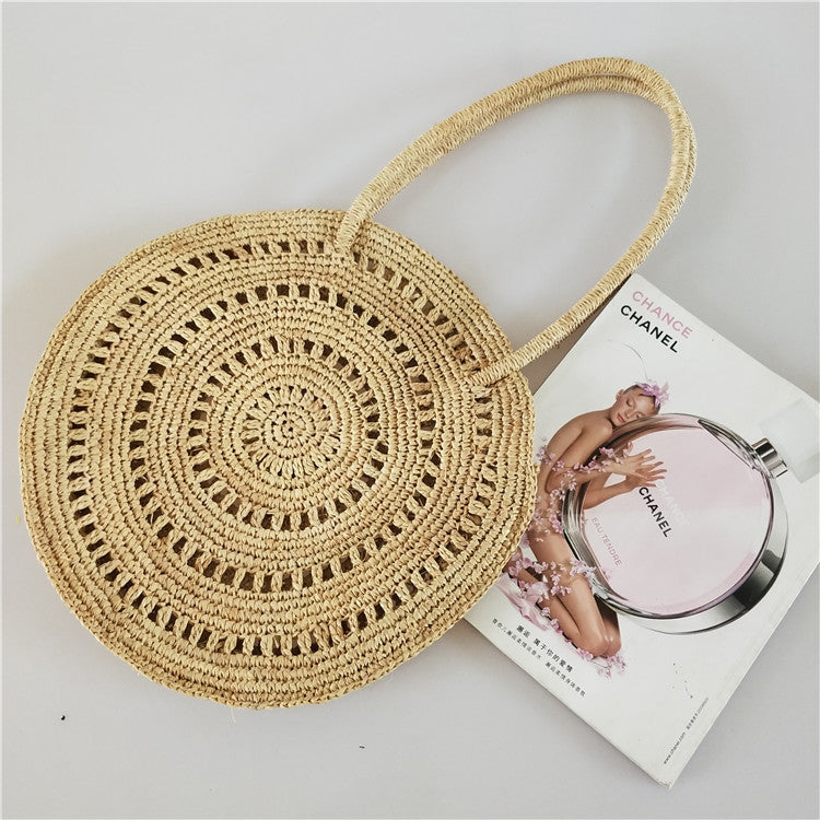 Women's Raffia Round Straw Portable Holiday Vacation Shoulder Bags