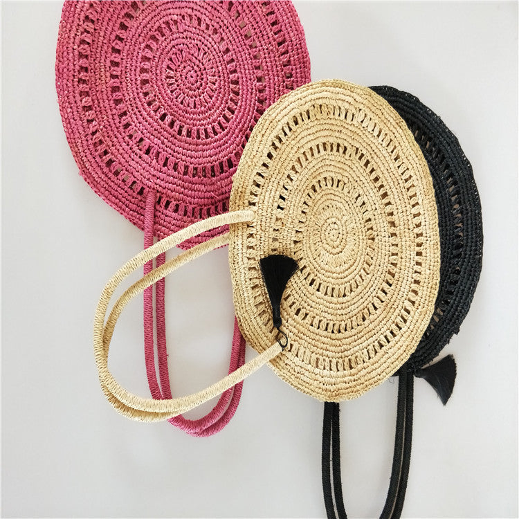 Women's Raffia Round Straw Portable Holiday Vacation Shoulder Bags