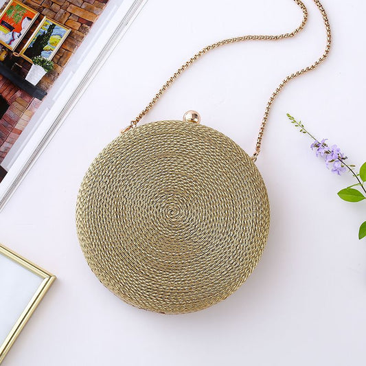 Women's Woven Round Banquet Yan Dinner Chain Bags