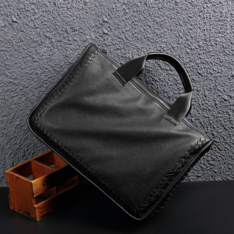 Men's Glamorous Business Sheepskin Knitted Leather Men's Handbags