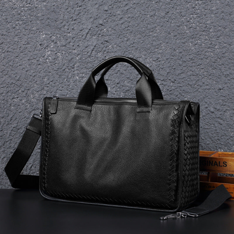 Men's Glamorous Business Sheepskin Knitted Leather Men's Handbags
