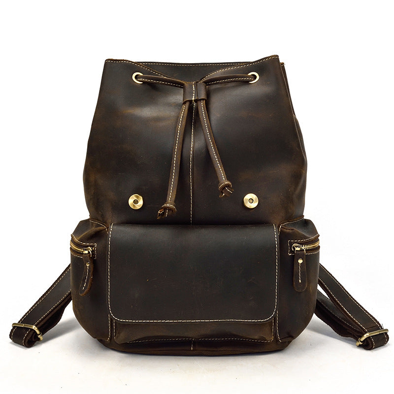 Men's Horse Leather Vintage Genuine Flip First Backpacks