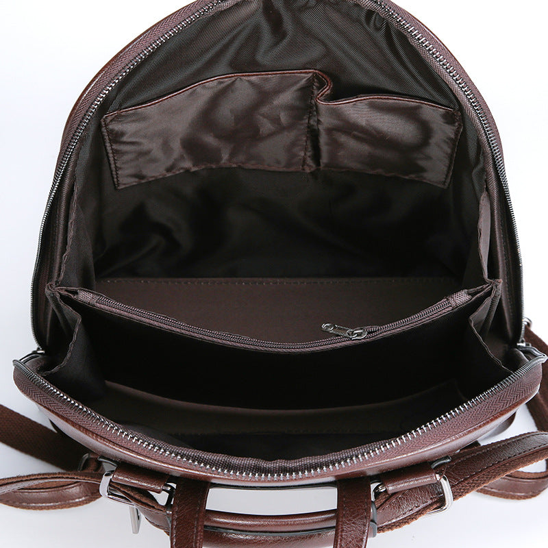 Color Retro Oil Leather Preppy Style Large Capacity Backpacks