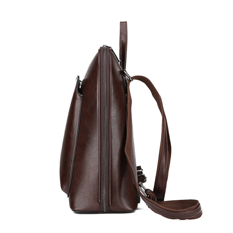 Color Retro Oil Leather Preppy Style Large Capacity Backpacks