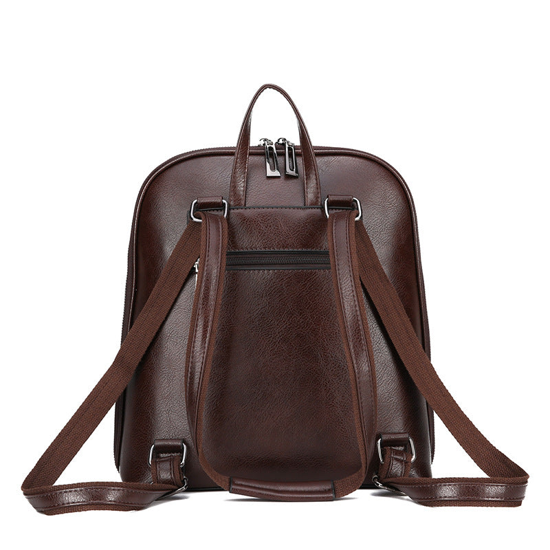 Color Retro Oil Leather Preppy Style Large Capacity Backpacks