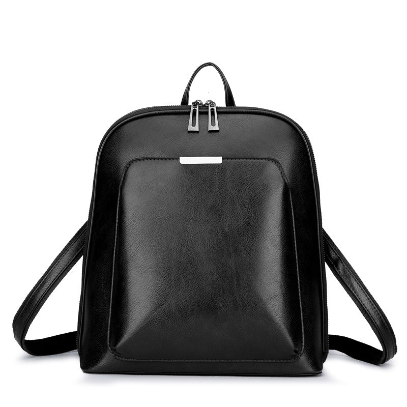 Color Retro Oil Leather Preppy Style Large Capacity Backpacks