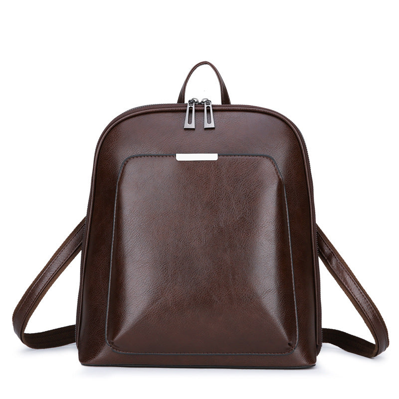 Color Retro Oil Leather Preppy Style Large Capacity Backpacks