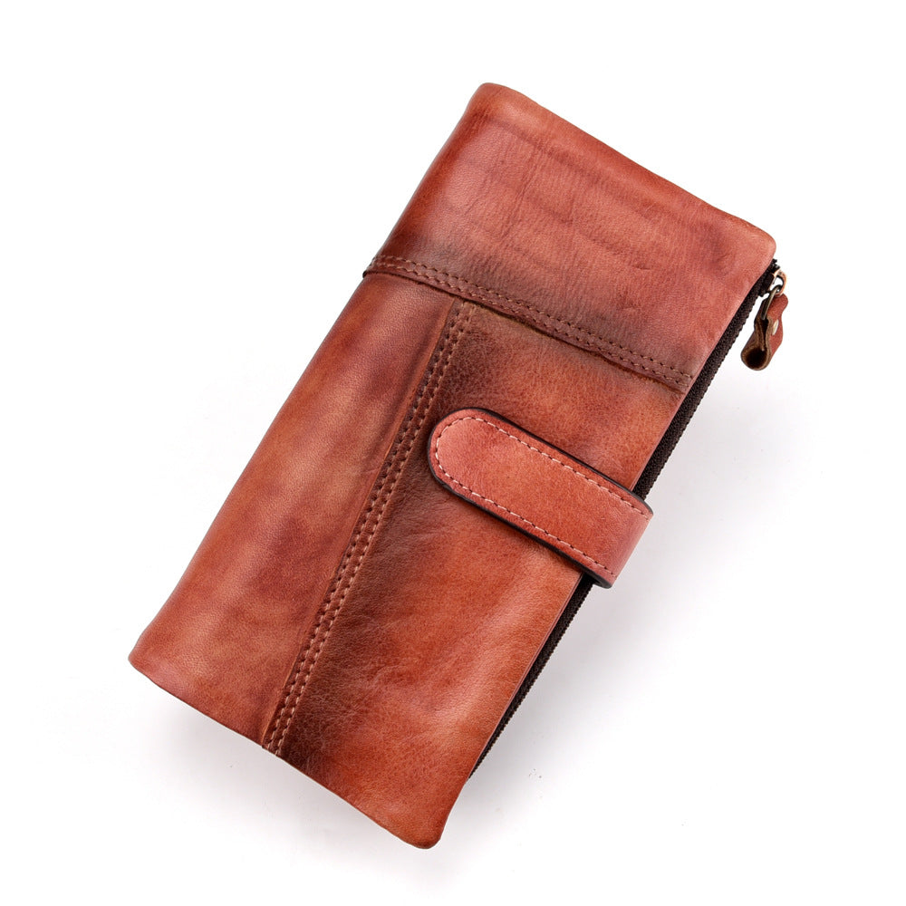 Cattlehide Leather Fashion Long Patchwork Multiple Slots Men's Wallets