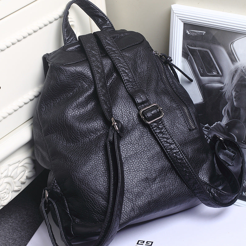 Women's Fashion Washed Soft Leather Sheepskin Pattern Large Capacity Leisure Backpacks