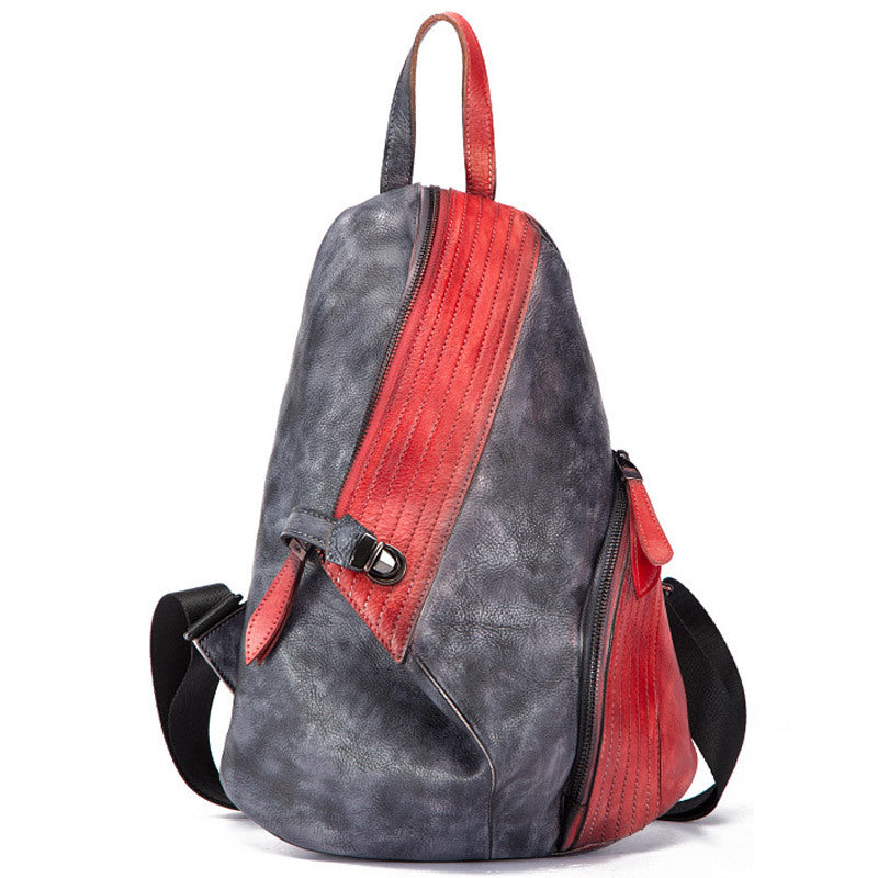 Women's First Layer Leather Female Contrast Color Backpacks