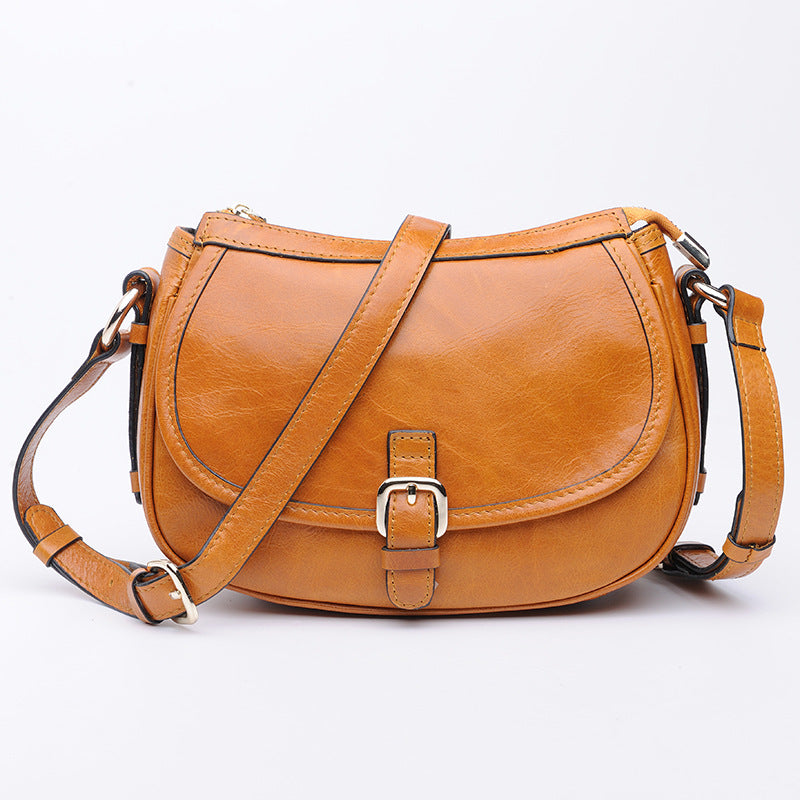 Women's Fashion Retro Oil Wax Skin Dumpling Genuine Leather Crossbody Bags