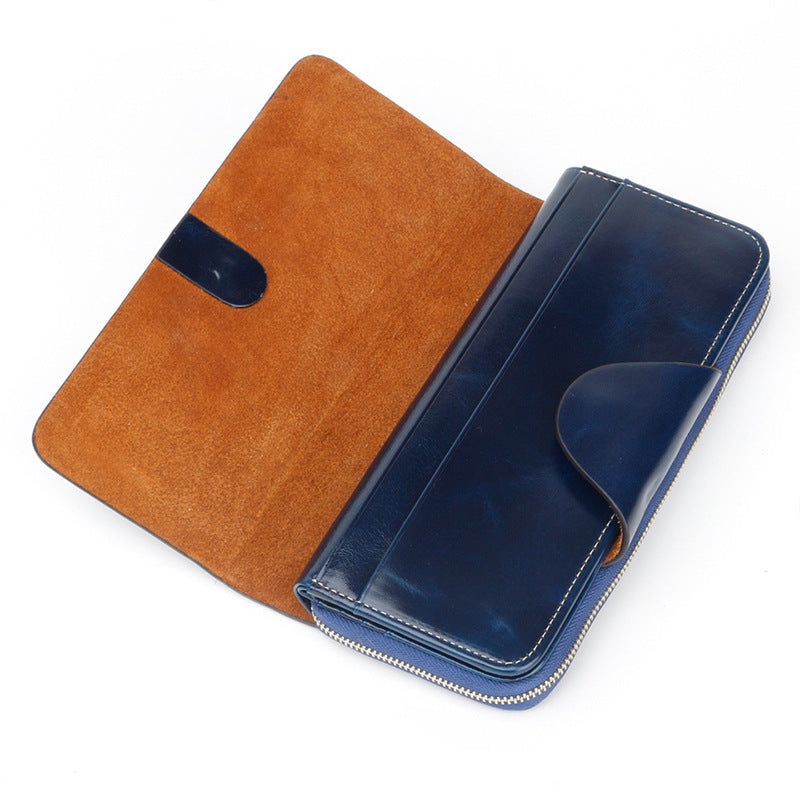 Leather Oil Wax Cowhide Korean Style Long Ladies Wallets