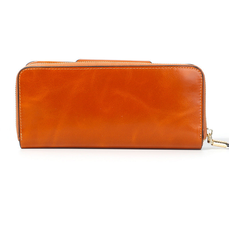 Leather Oil Wax Cowhide Korean Style Long Ladies Wallets