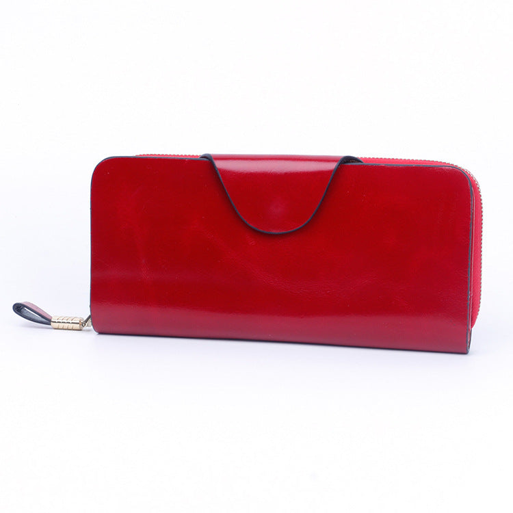 Leather Oil Wax Cowhide Korean Style Long Ladies Wallets