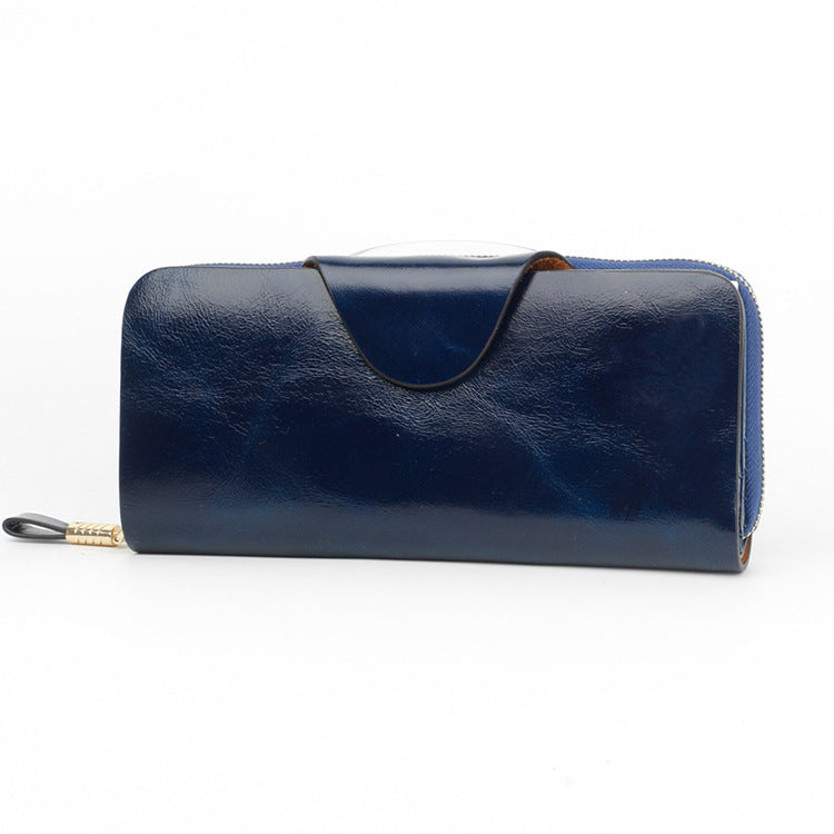 Leather Oil Wax Cowhide Korean Style Long Ladies Wallets