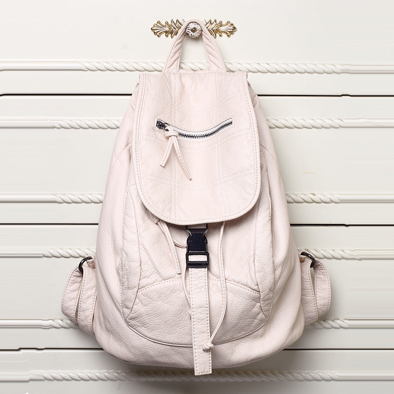 Women's Fashion Washed Soft Leather Sheepskin Pattern Large Capacity Leisure Backpacks