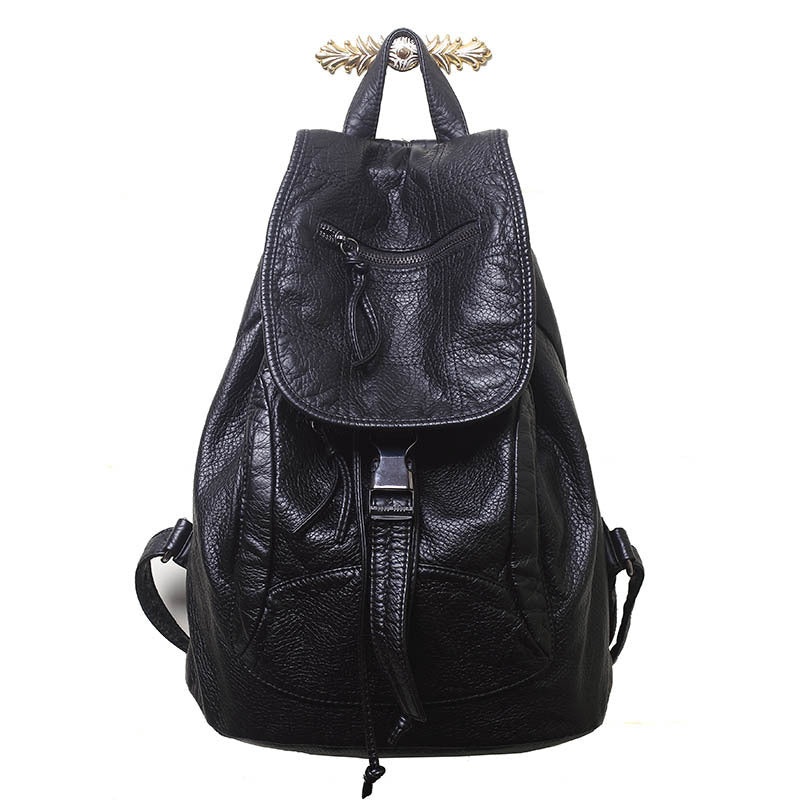 Women's Fashion Washed Soft Leather Sheepskin Pattern Large Capacity Leisure Backpacks