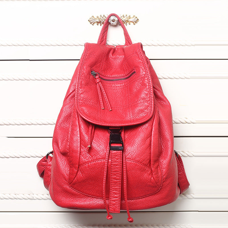 Women's Fashion Washed Soft Leather Sheepskin Pattern Large Capacity Leisure Backpacks