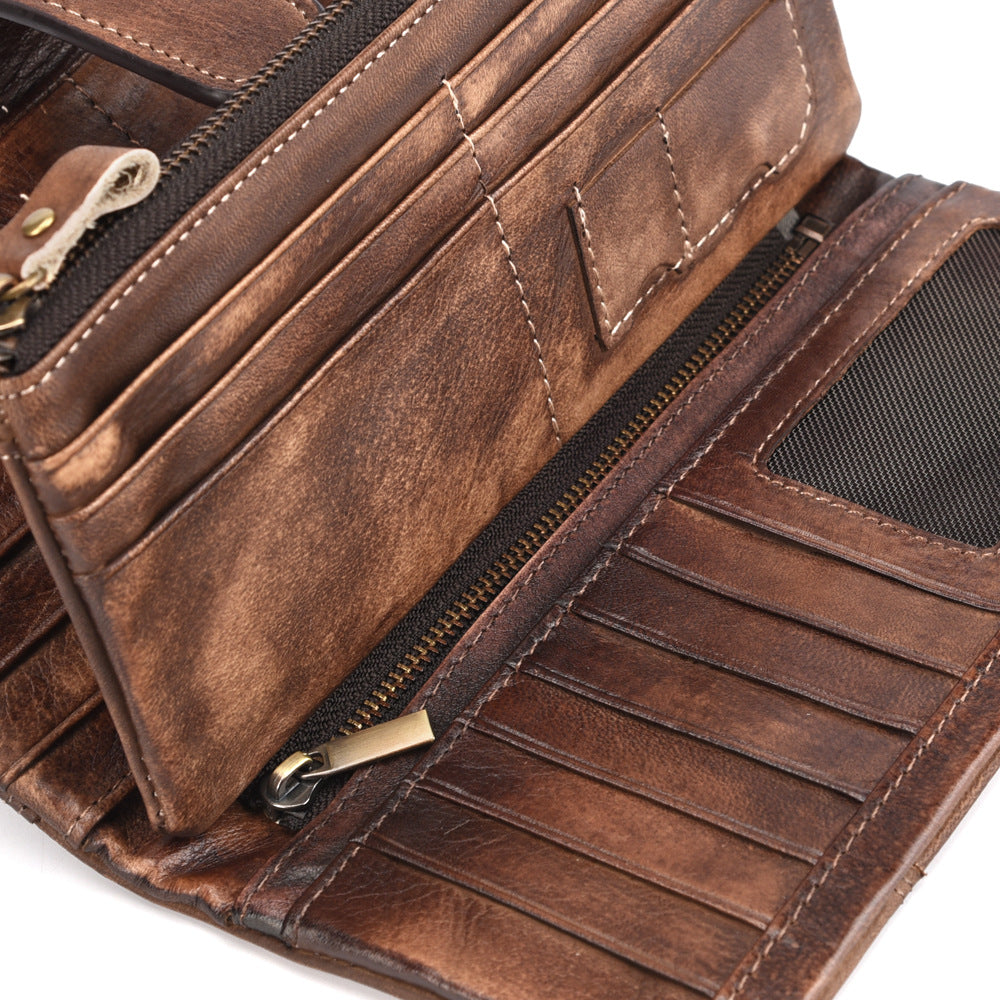 Cattlehide Leather Fashion Long Patchwork Multiple Slots Men's Wallets