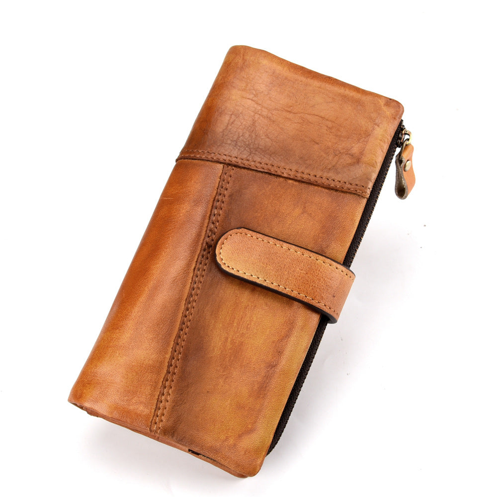 Cattlehide Leather Fashion Long Patchwork Multiple Slots Men's Wallets