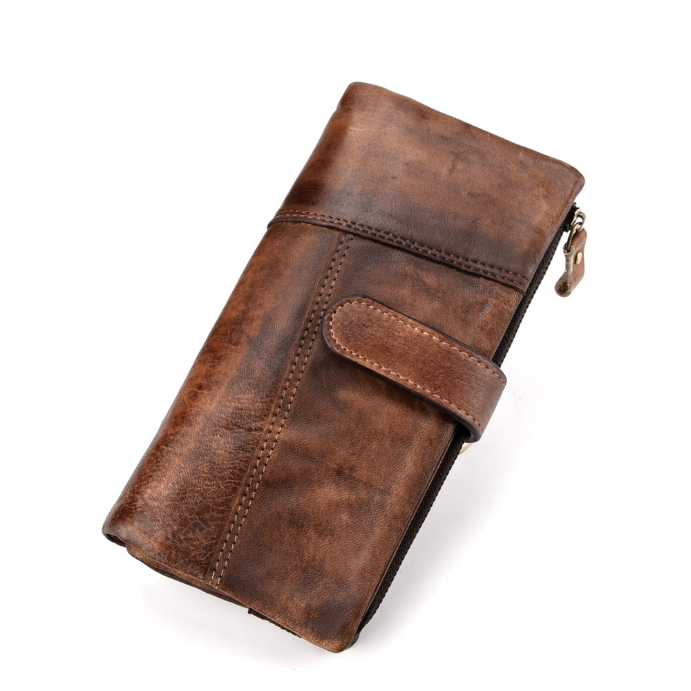 Cattlehide Leather Fashion Long Patchwork Multiple Slots Men's Wallets