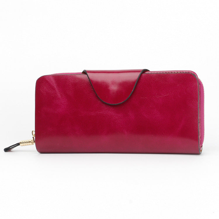 Leather Oil Wax Cowhide Korean Style Long Ladies Wallets
