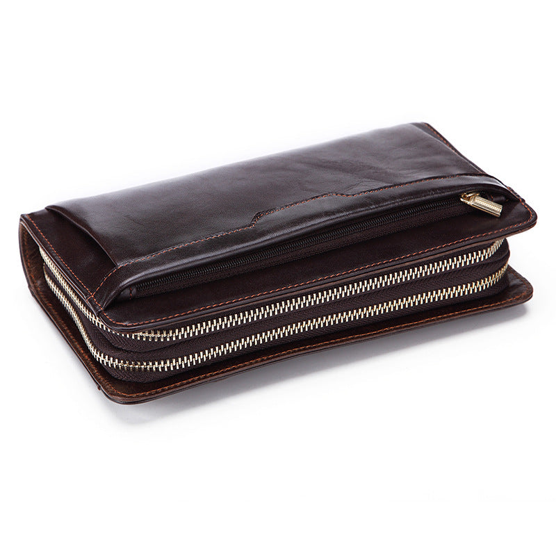 Men's Retro Business Long Oil Wax Leather Men's Wallets