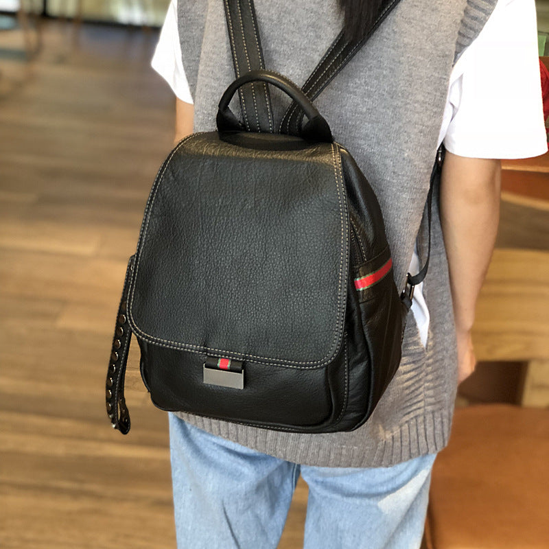 Women's Trendy First Layer Cattlehide Leather Fashion Backpacks