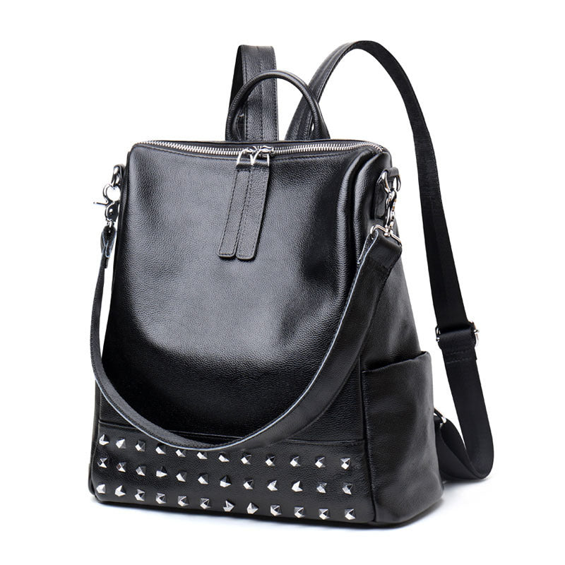 Women's Korean Fashionable Genuine Leather Personality Rivets Bags