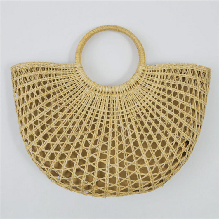 Women's Simple Rattan Weave Moon Hollow Summer Handbags